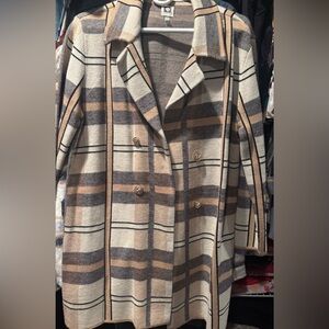 Anne Klein Plaid Trench Coat in Cream, Black, and Tan. New without tags